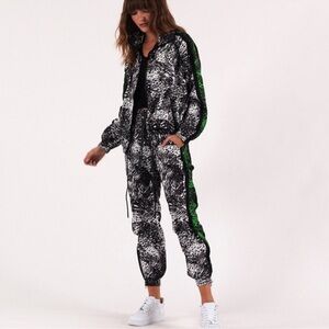 Pam & Gela Animal Print Windbreaker Pants & Jacket Black and Green Joggers
